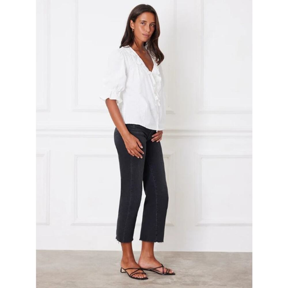 NWT Paneros Chloe Swiss Dot Button Up Blouse, Off-White, Size L